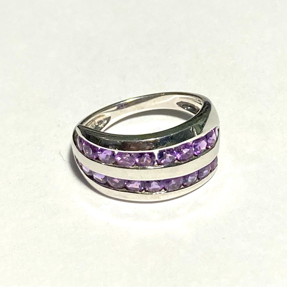 Sterling Silver Amethyst Pavé Crossover Ring